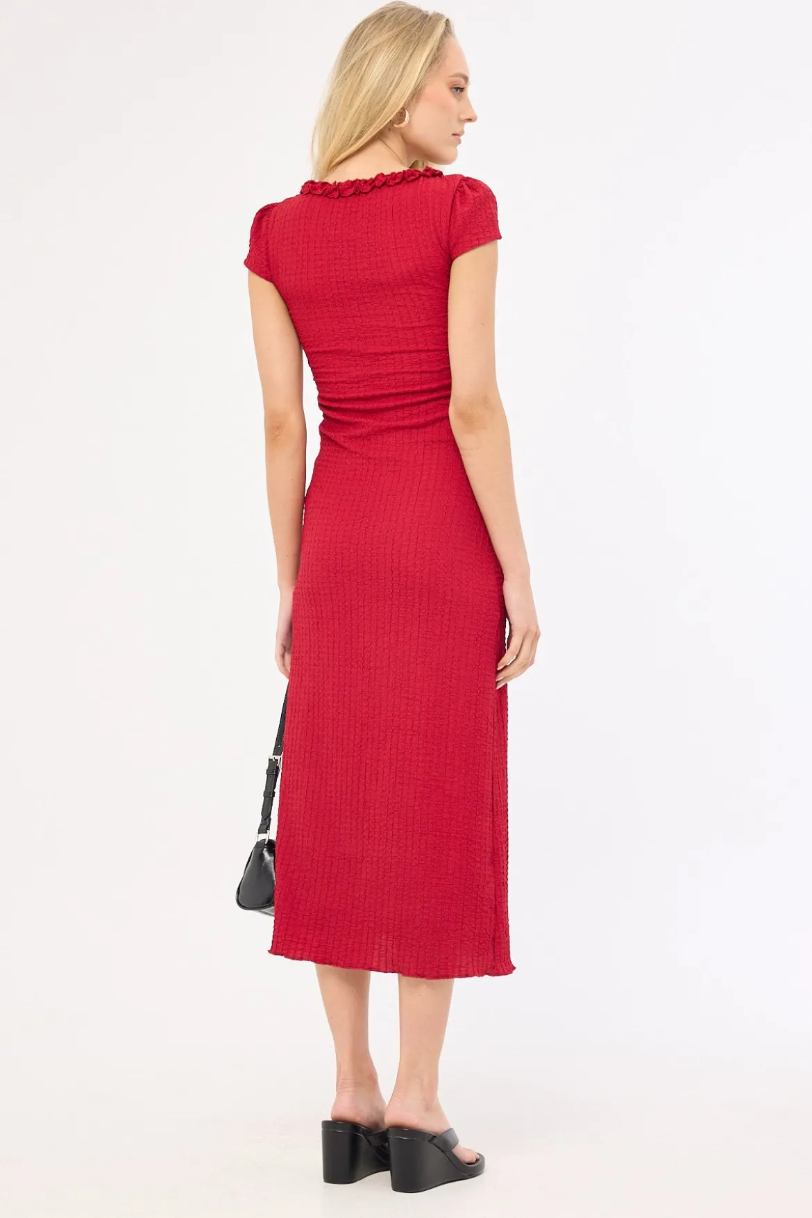 Mimsy Short Sleeve Midi Dress Red