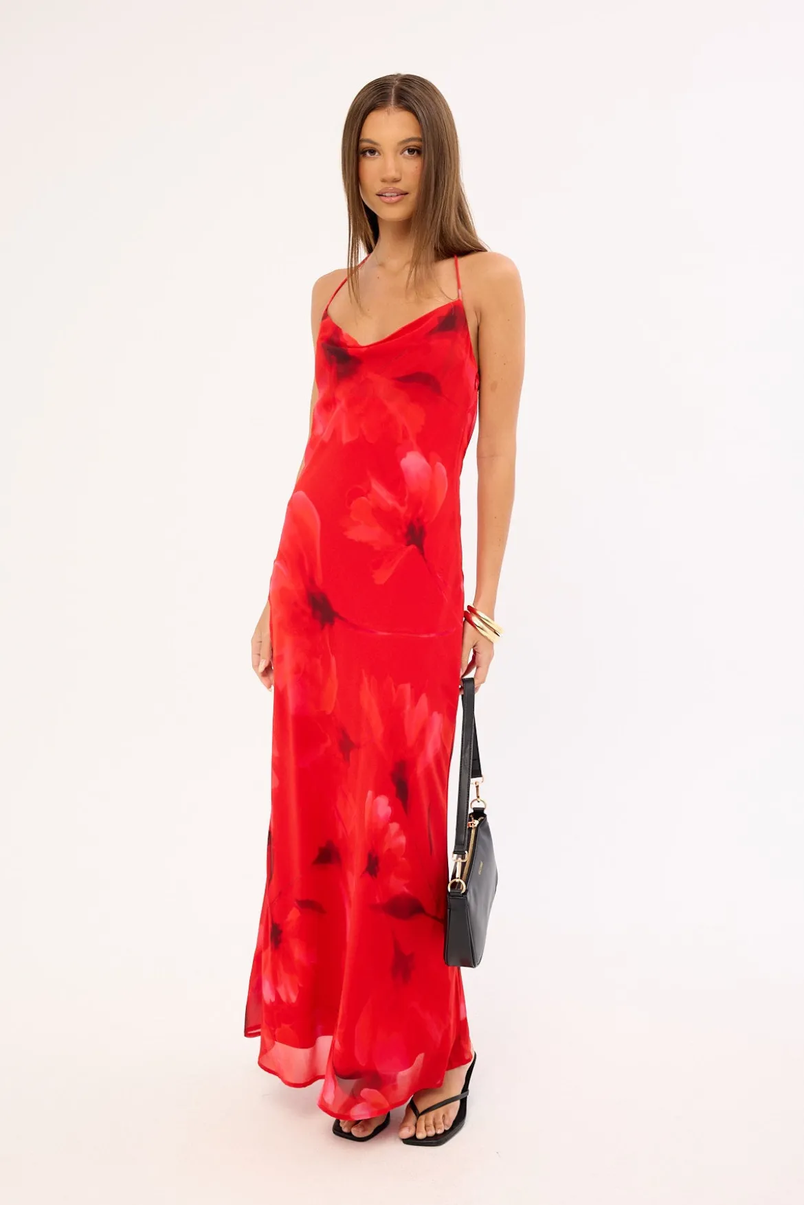 Mindy Halter Slip Maxi Dress Red Print
