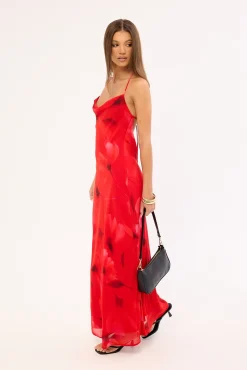 Mindy Halter Slip Maxi Dress Red Print