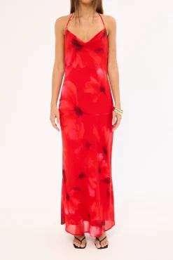 Mindy Halter Slip Maxi Dress Red Print