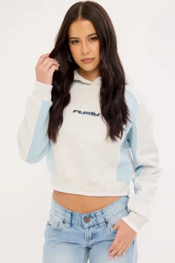 Mini Two Tides Cropped Hooded Fleece Ecru Marle