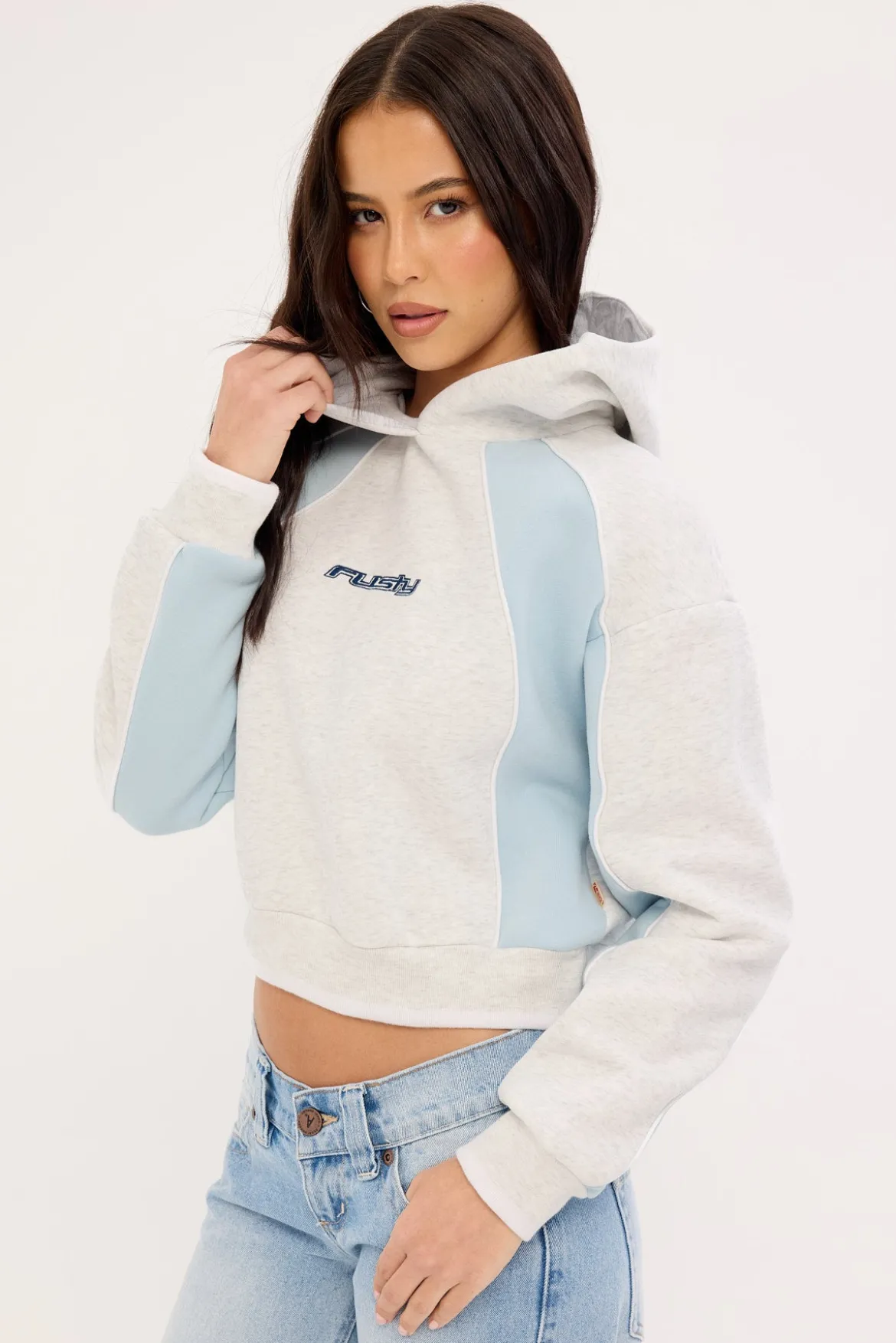 Mini Two Tides Cropped Hooded Fleece Ecru Marle