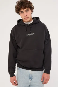 Minimal Boxy Hoodie Washed Black