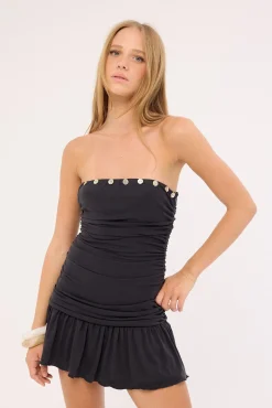 Mira Shell Button Mini Dress Black