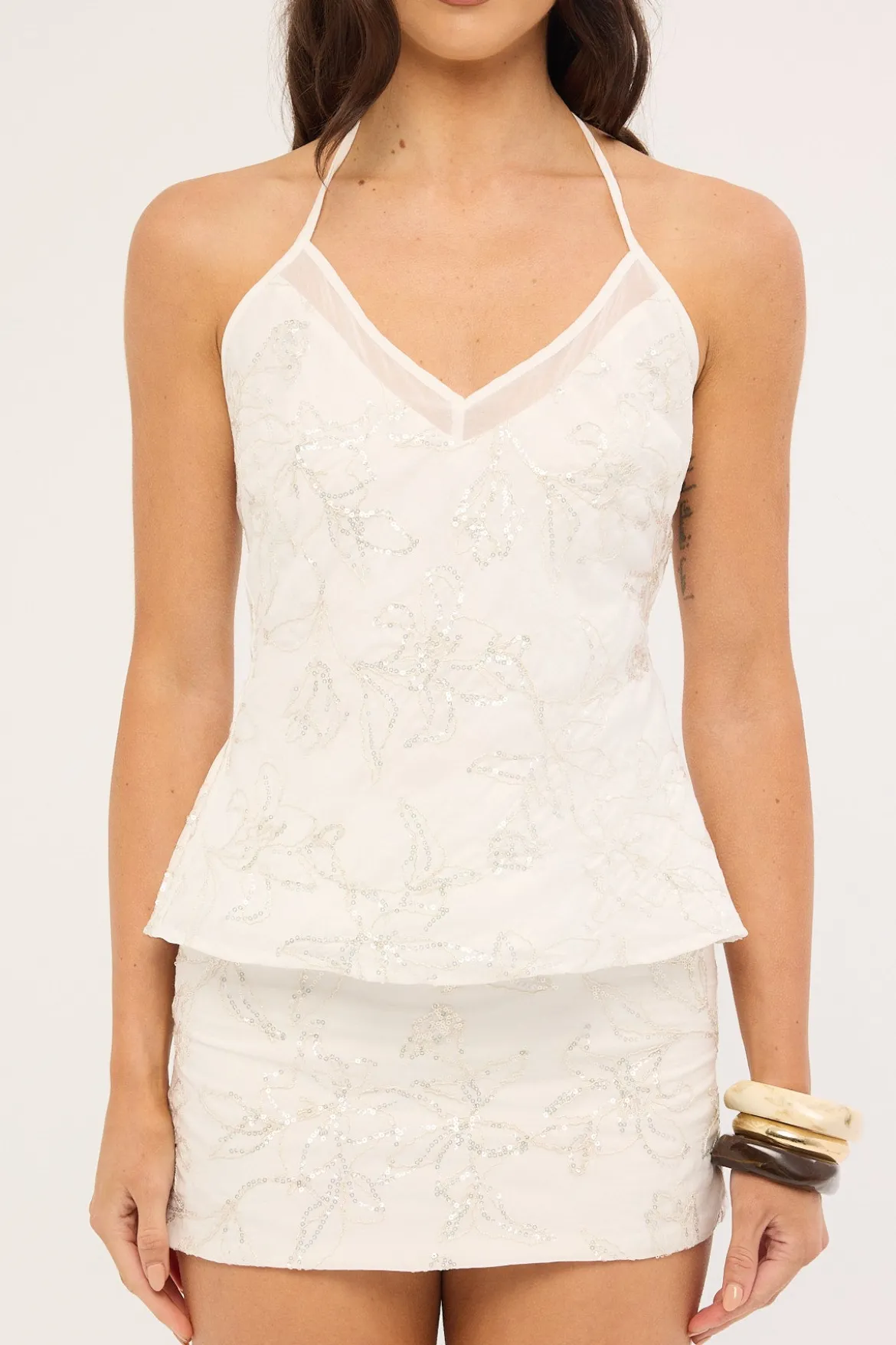 Mirabel Halter Cowl Top White