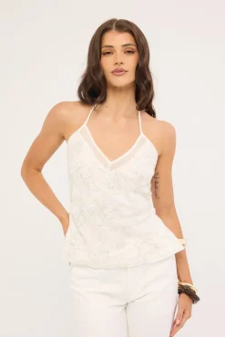 Mirabel Halter Cowl Top White