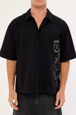 Misfortune Box Fit Cropped Sleeve Shirt Washed Black