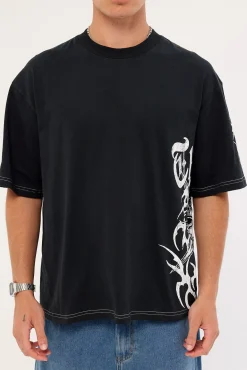 Misfortune Box Fit Oversize Cropped Tee Washed Black