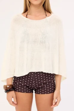 Misty Knit Poncho Off White