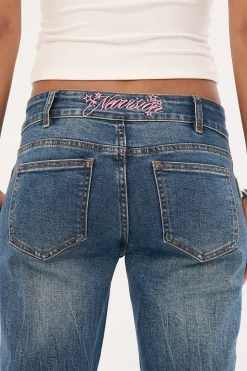 Misty Lace Up Low Bootcut Jean Mid Blue Denim