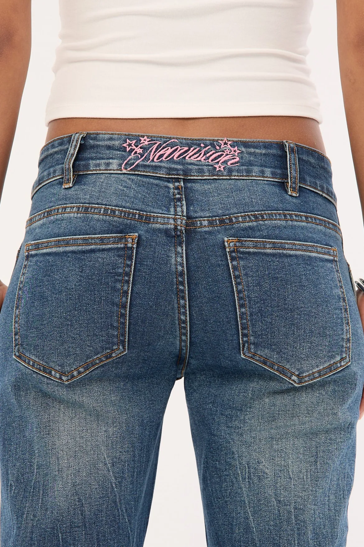 Misty Lace Up Low Bootcut Jean Mid Blue Denim