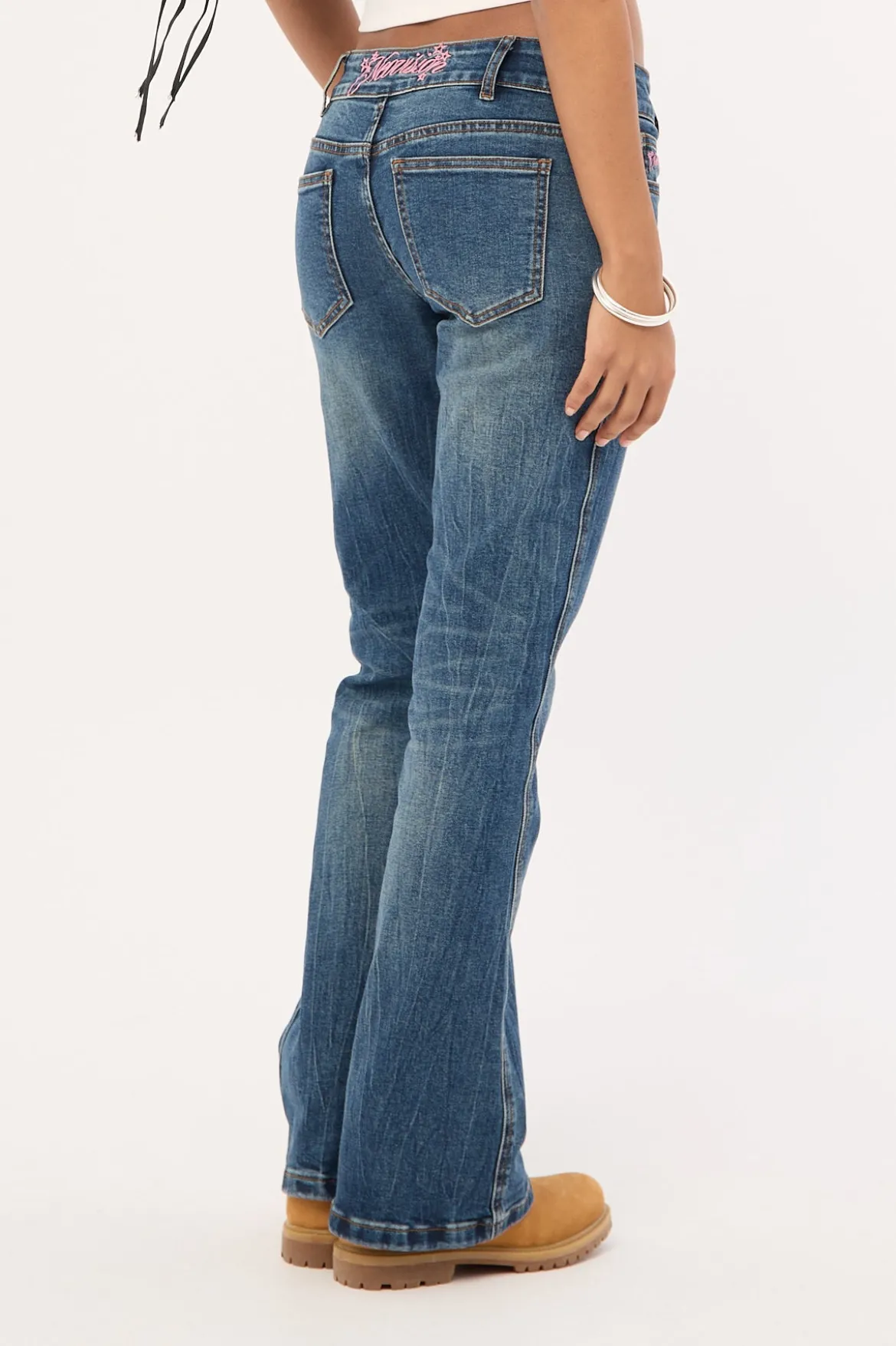 Misty Lace Up Low Bootcut Jean Mid Blue Denim