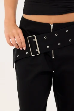 Mode Cross Belt Bootcut Pants Washed Black