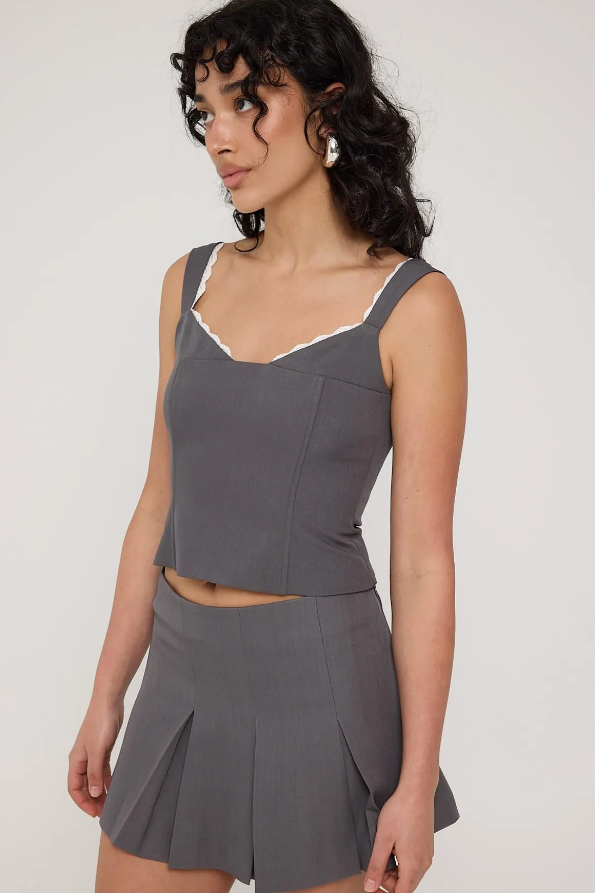 Model Me Lace Back Corset Top Dark Grey
