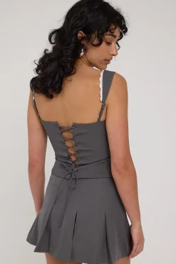 Model Me Lace Back Corset Top Dark Grey
