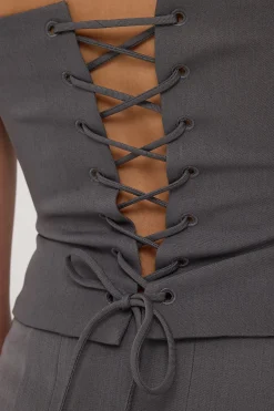 Model Me Lace Back Corset Top Dark Grey