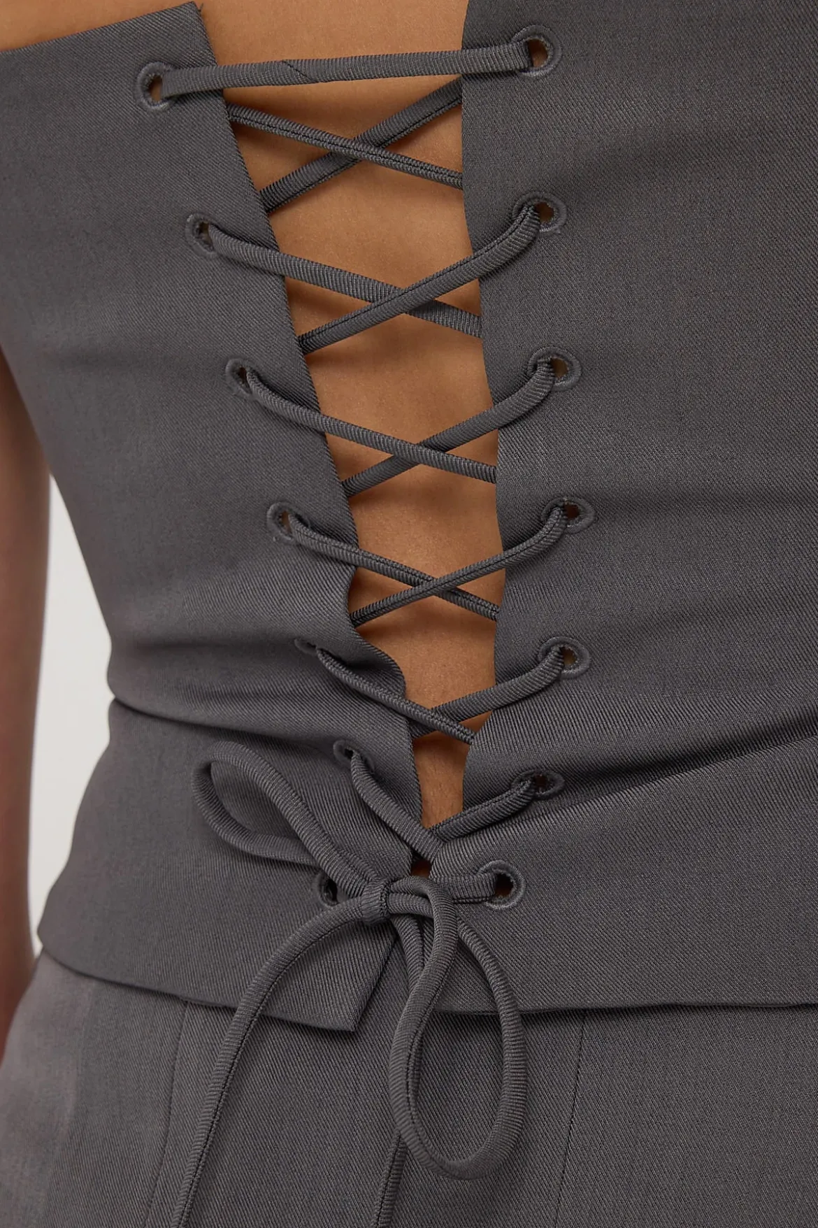 Model Me Lace Back Corset Top Dark Grey