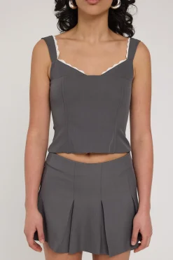 Model Me Lace Back Corset Top Dark Grey