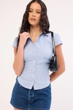 Mon Cheri Blouse Baby Blue Stripe
