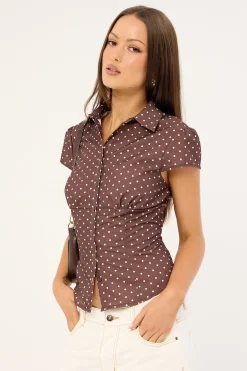 Mon Cheri Blouse Chocolate Polka