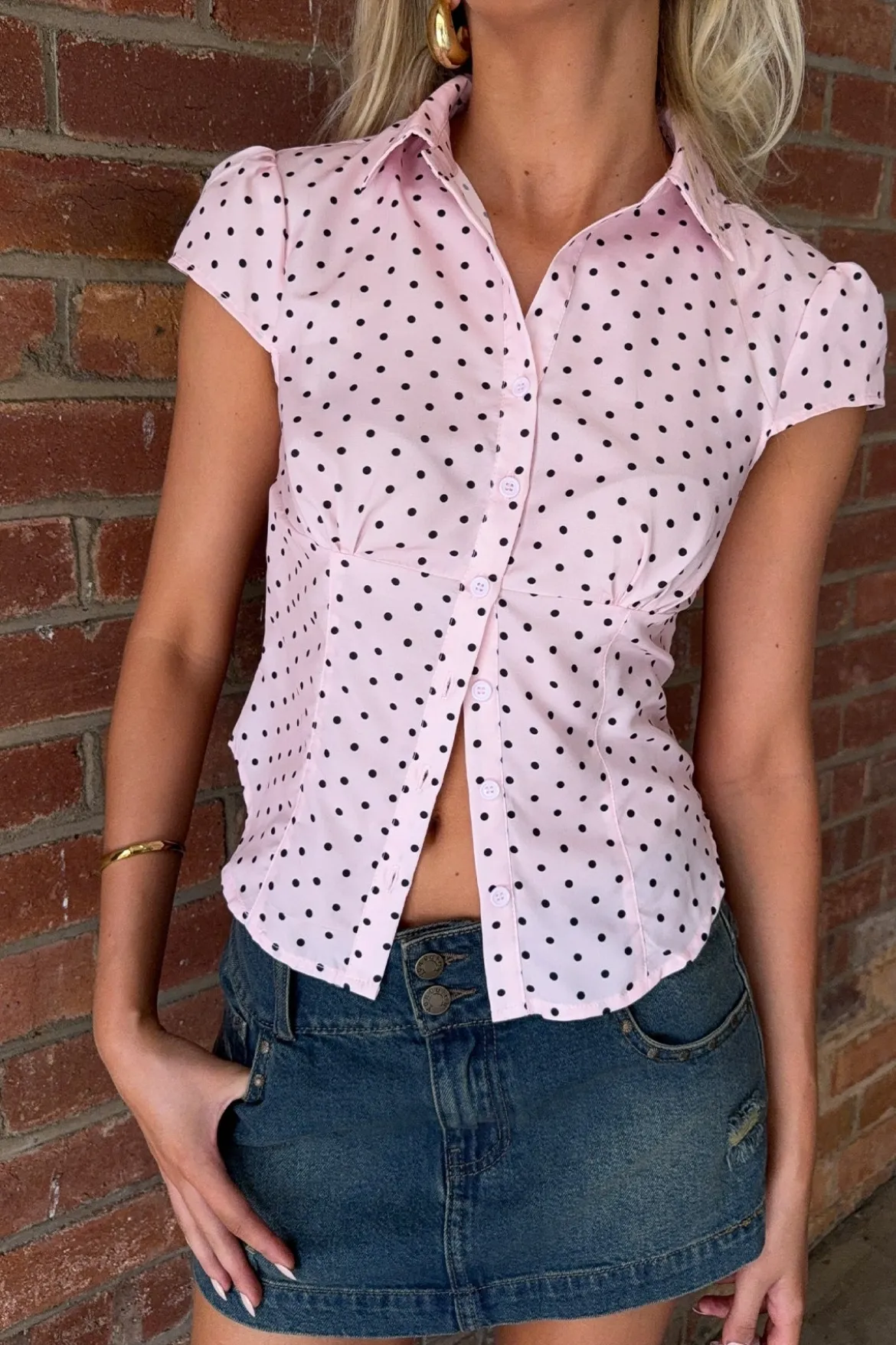 Mon Cheri Blouse Pink Polka