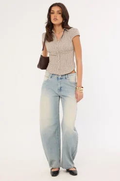Mon Cheri Blouse Vintage Beige Plaid