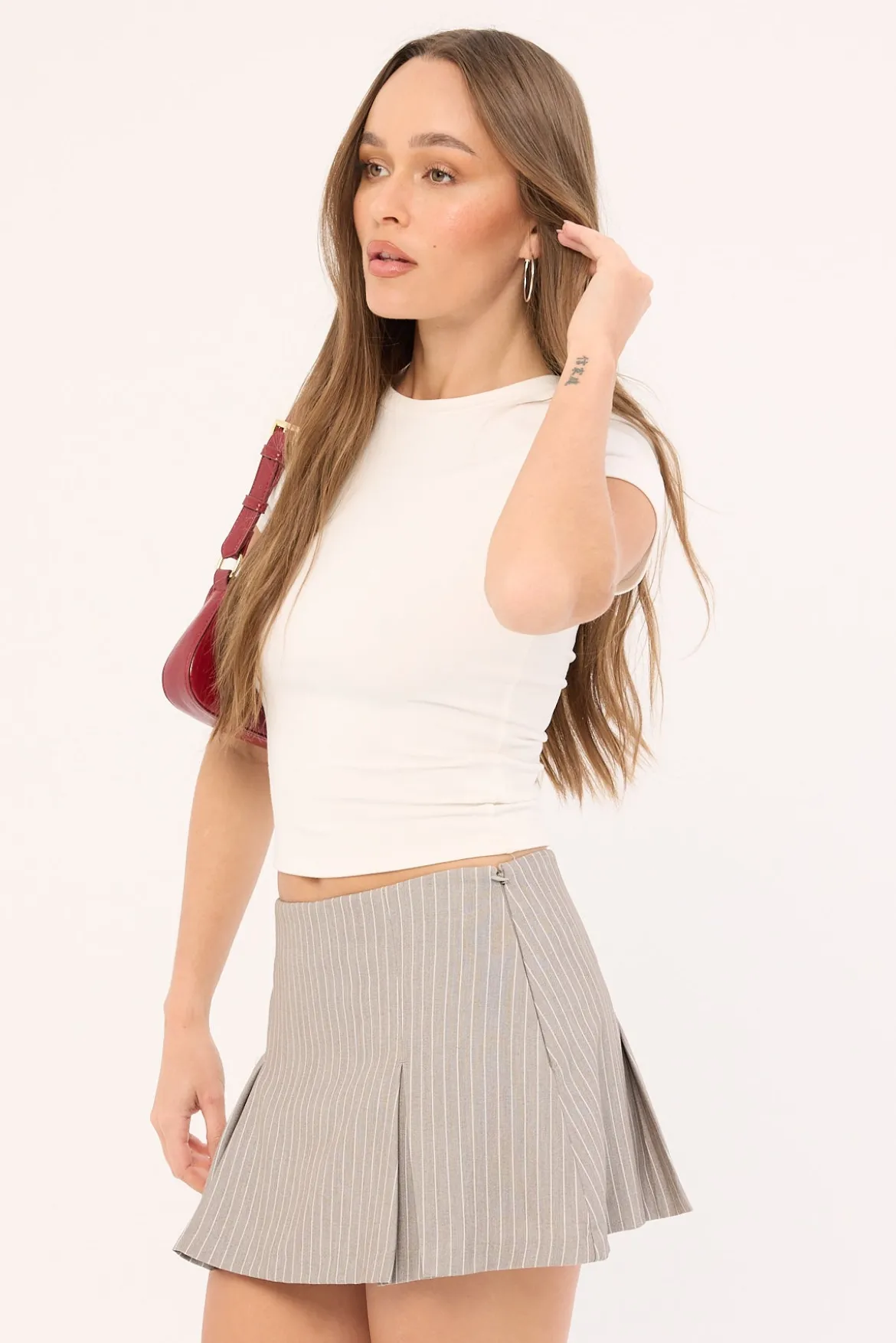 Monica Box Pleat Skort Grey Stripe