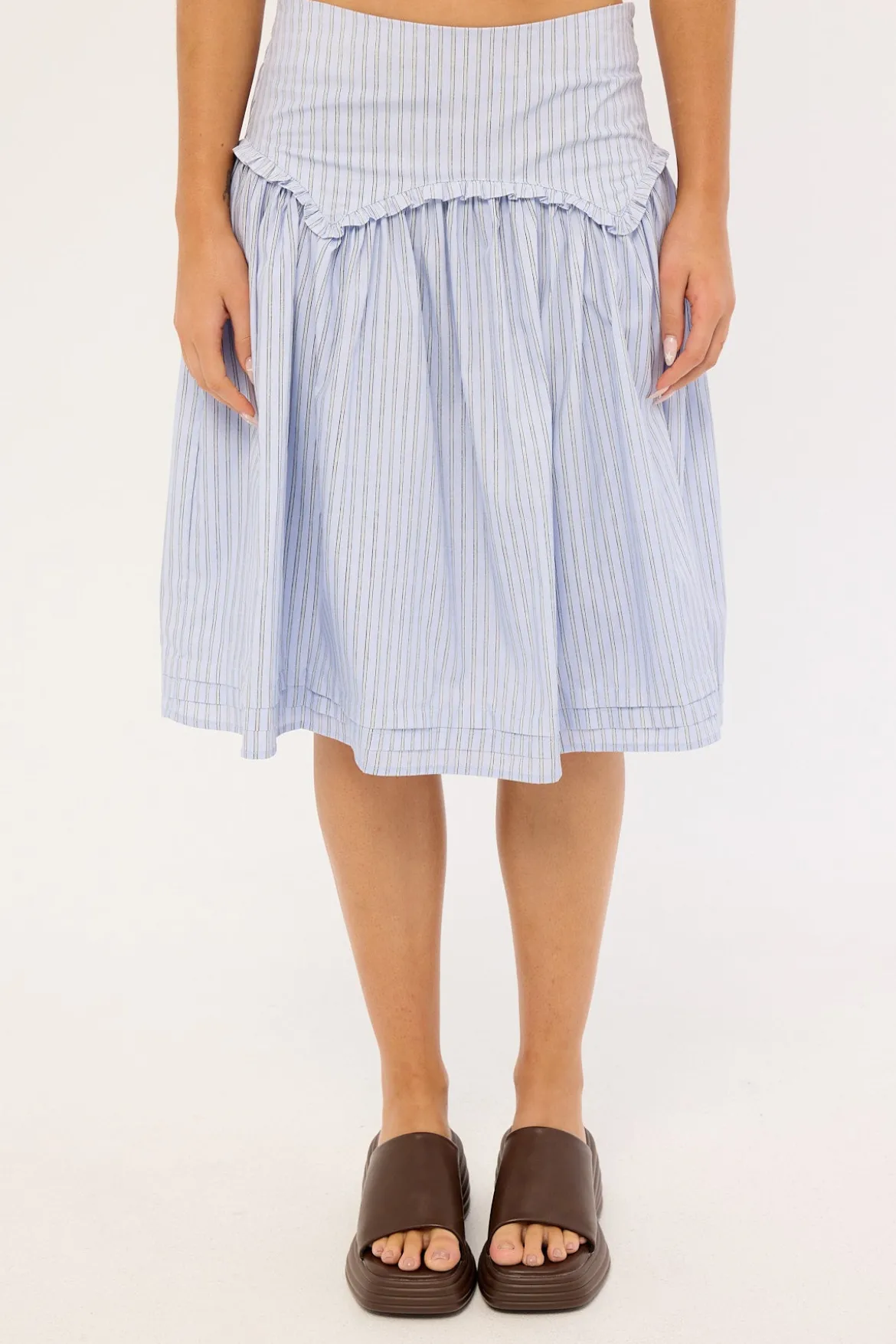 Montel Mid Rise Midi Skirt Blue Stripe