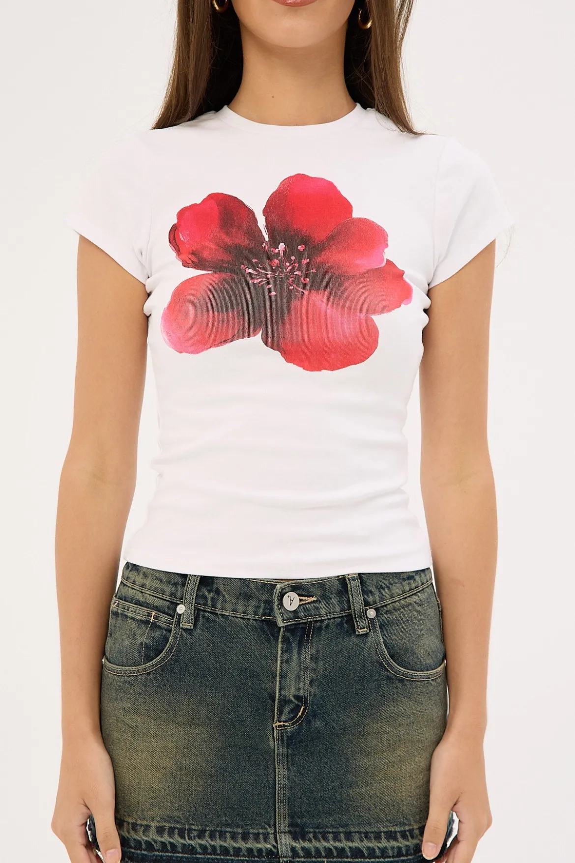 Moonshade Flower Baby Tee White