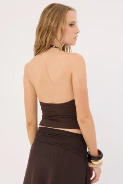 Motel Cosimo Halter Top Polka Bitter Chocolate