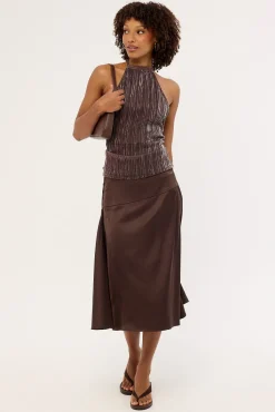 Motel Manyala Skirt SATIN DARK BROWN