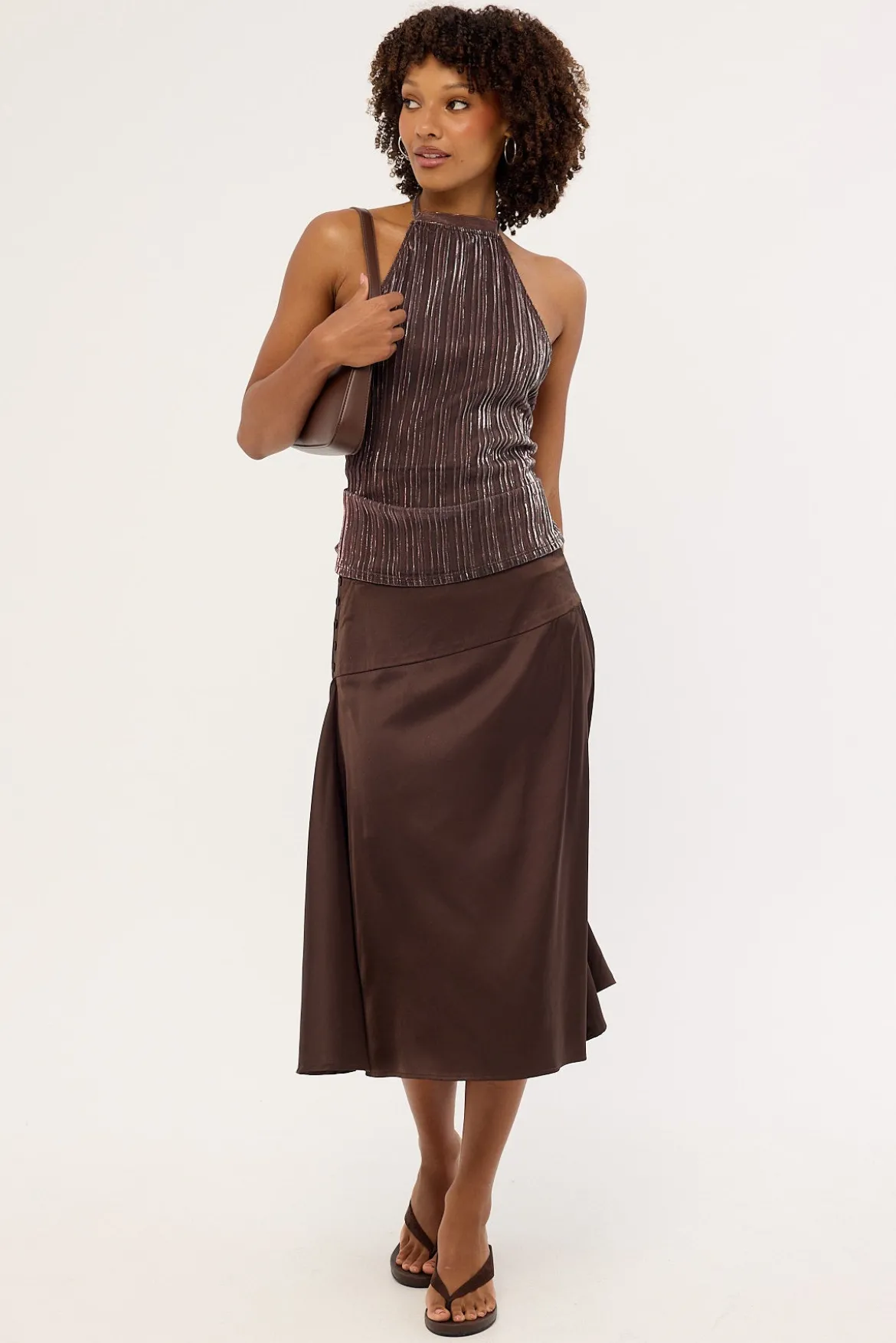 Motel Manyala Skirt SATIN DARK BROWN