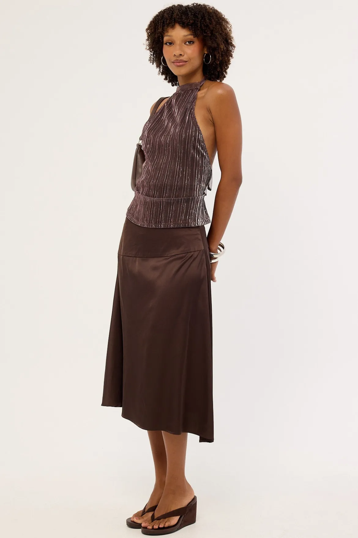 Motel Manyala Skirt SATIN DARK BROWN