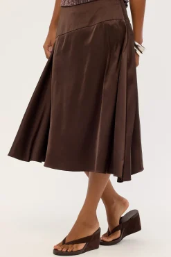 Motel Manyala Skirt SATIN DARK BROWN