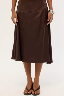 Motel Manyala Skirt SATIN DARK BROWN