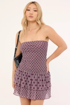 Motel Midea Dress Stripe Polka Plum