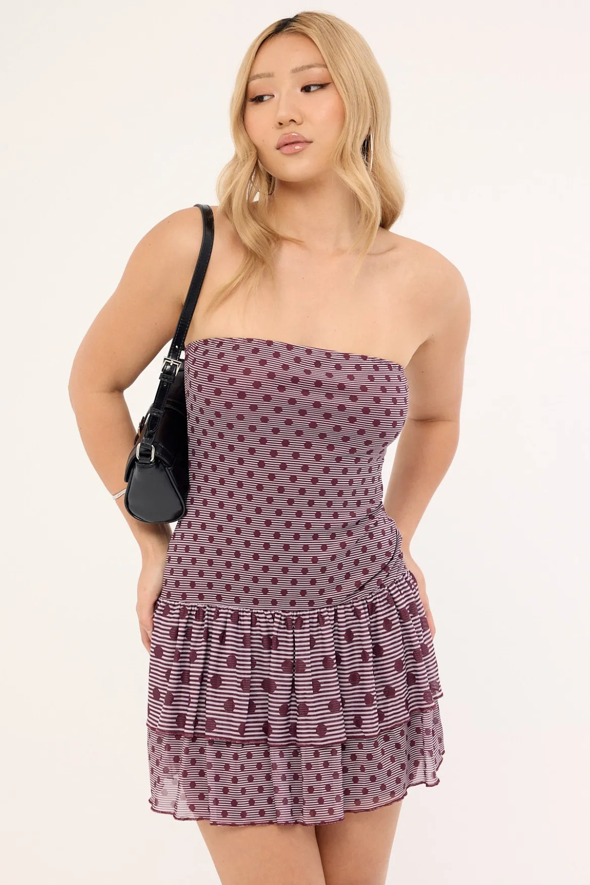 Motel Midea Dress Stripe Polka Plum