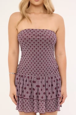 Motel Midea Dress Stripe Polka Plum