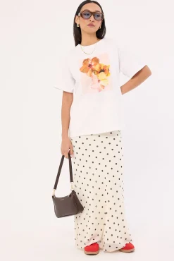 Motel Oversize Basic Tee White Hibicus