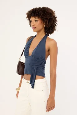 Motel Prilla Halter Top Cupro Ocean Storm