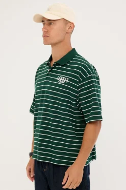 Motive Boxy Cropped Polo Forest Green Stripe