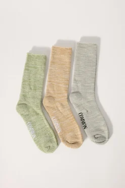 Muted Marle Sock 3 Pack Sage/Tan/Off White