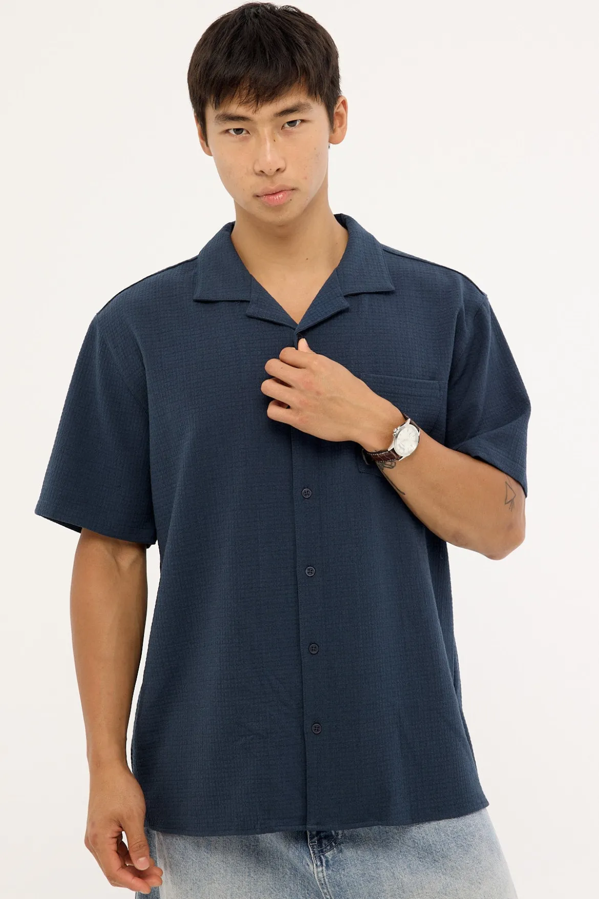 Mykonos Waffle Resort Shirt Navy