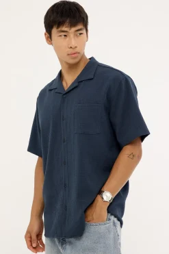 Mykonos Waffle Resort Shirt Navy