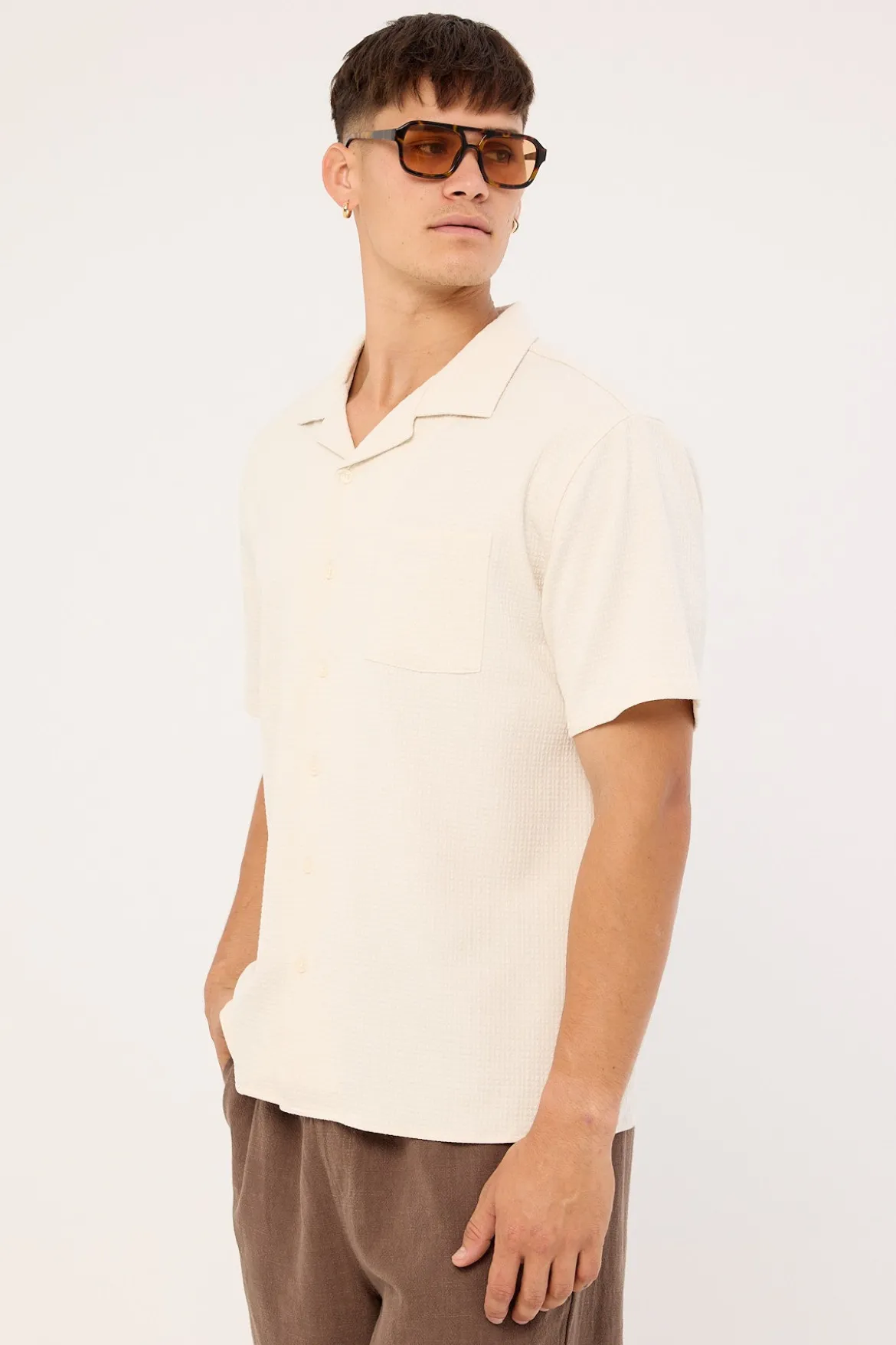 Mykonos Waffle Resort Shirt Cream