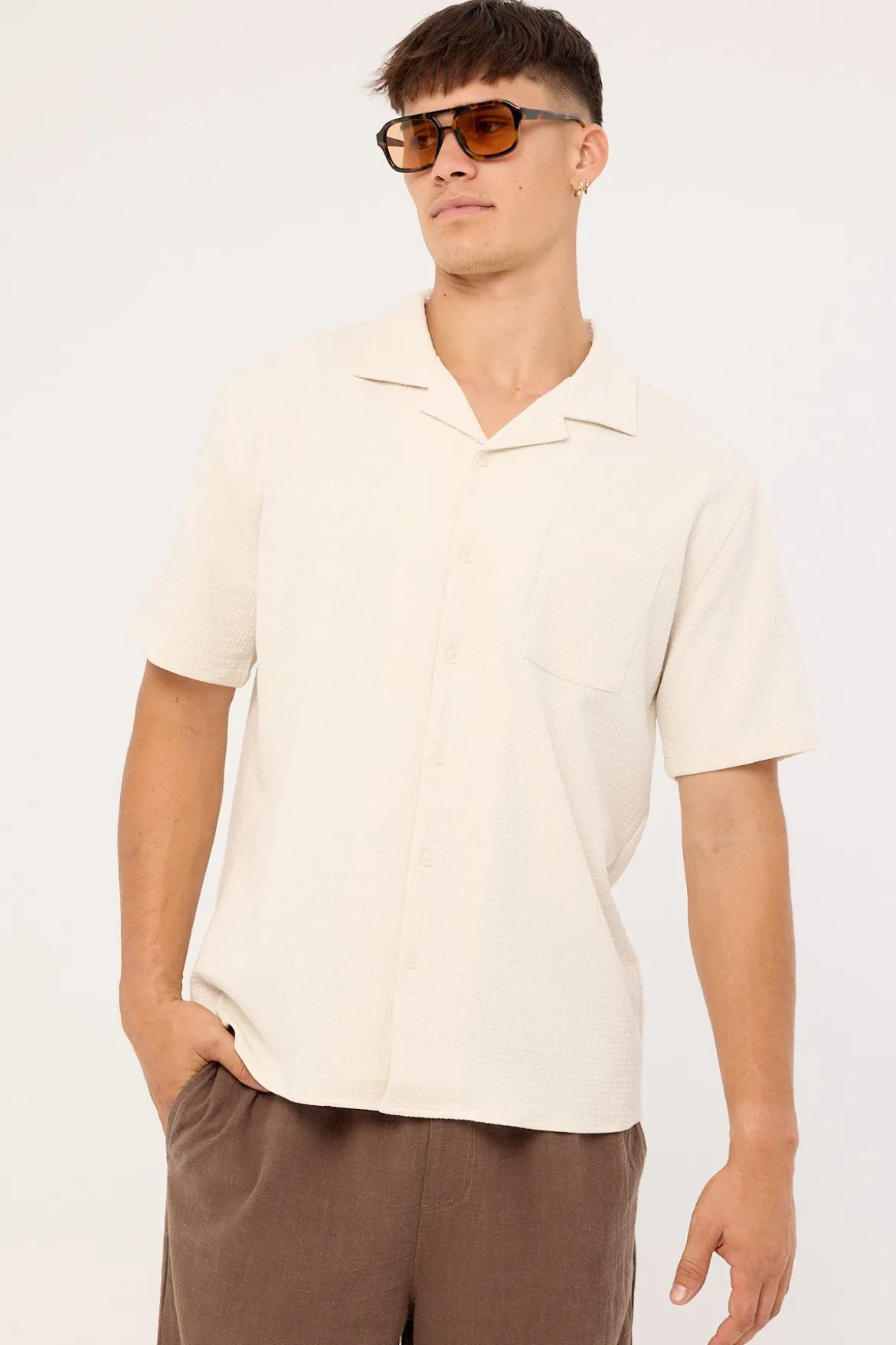 Mykonos Waffle Resort Shirt Cream