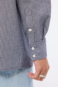 Myles Long Sleeve Shirt Navy Stripe