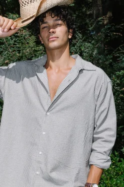 Myles Long Sleeve Shirt Olive Stripe
