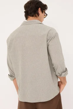 Myles Long Sleeve Shirt Olive Stripe