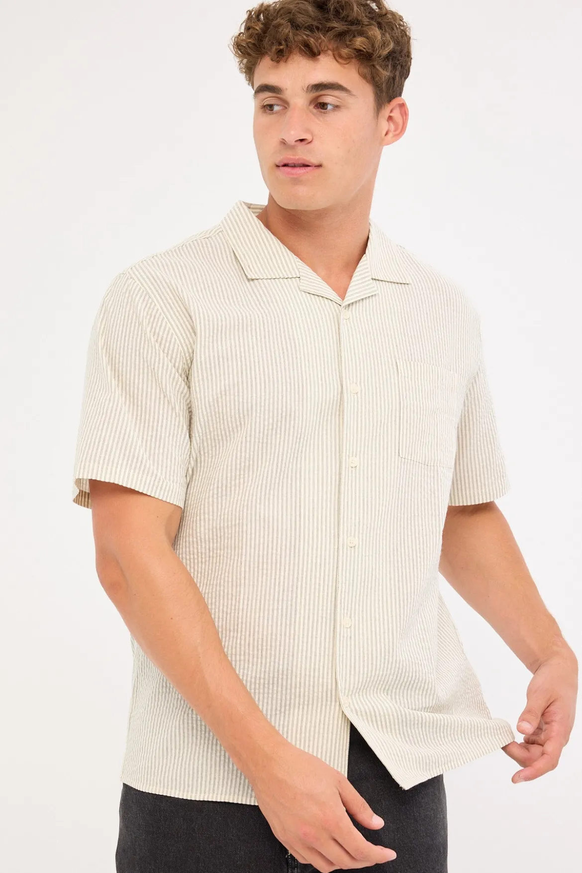 Myles Resort Shirt Off White/ Black Stripe